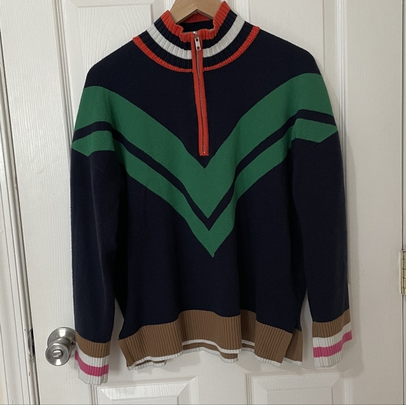 Maeve Navy & Green Chevron Half-Zip Sweater Size M - Picture 5 of 12